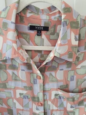 NYDJ Coral Geometric Print Button-Down Shirt 3/4 Sleeve
